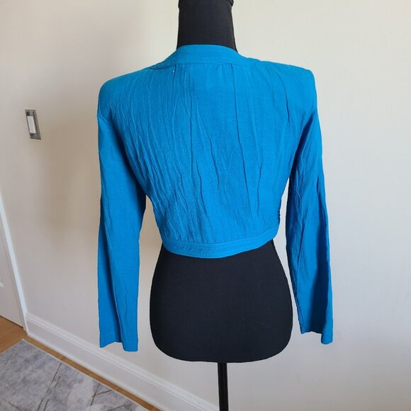 Vtg 80s D. Frank Electric Blue Cropped Jacket Women’s Size 4  Smocked Front USA - Picture 4 of 9